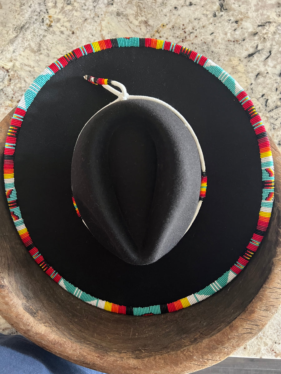 Multi-Colored Brim Beaded Fedora Hat