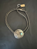 Vintage Hopi Bolo Tie with Small Turquoise on Dark Brown Leather Neck Tie