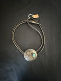 Vintage Hopi Bolo Tie with Small Turquoise on Dark Brown Leather Neck Tie