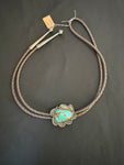 Vintage Navajo Bolo Tie with a Huge Turquoise with Leather Neck Tie