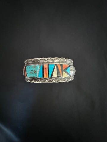 Vintage Zuni Bracelet with Multi-Colored Stone Inlay