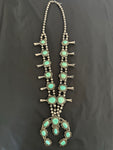 Vintage Navajo 20 Stone Turquoise Squash Blossom Necklace