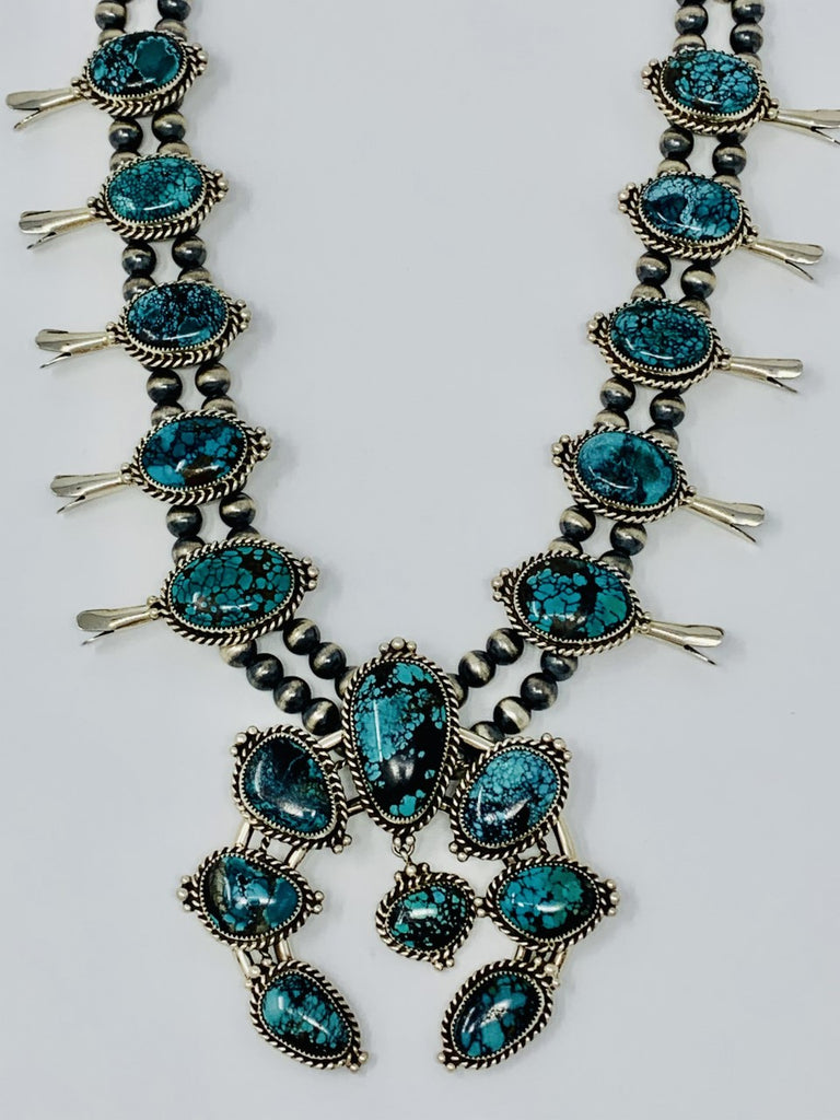 Antique 1940s Native American Silver Turquoise Squash Blossom Necklace For  Women | eBay