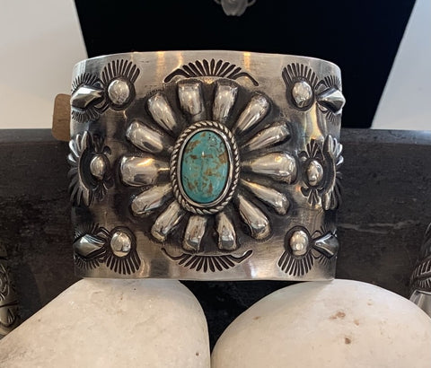 Huge Concho Turquoise Sterling Silver Bracelet