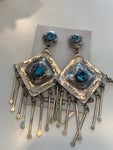 Sterling Silver Turquoise Stamped Fringe Earrings