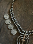 Vintage Early 1900's Chief Nickel Squash Blossom Necklace