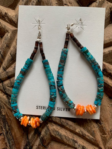 Turquoise, Heishi, and Oyster Shell Hoop Earrings