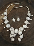 White Buffalo Squash Blossom Necklace with Earrings