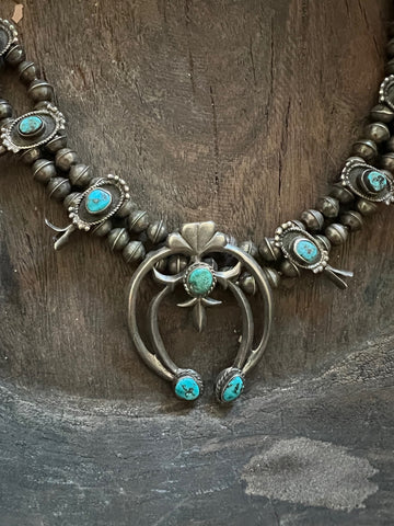 Vintage Turquoise Squash Blossom Necklace