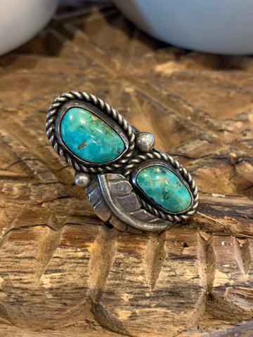 Vintage Turquoise Stones with Feather in Sterling Silver