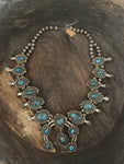 Vintage Hidden Treasure Bisbee Turquoise Sterling Silver Squash Blossom Necklace