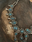 Vintage Hidden Treasure Bisbee Turquoise Sterling Silver Squash Blossom Necklace