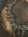 Vintage Hidden Treasure Bisbee Turquoise Sterling Silver Squash Blossom Necklace