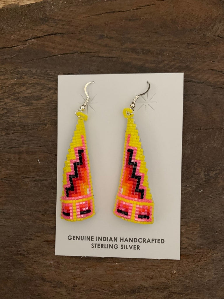 Jewelry :: Earrings :: Native American Style Beaded Thunderbird, Drop Charm  Thunderbird With Beaded Fringe, Made by Kilikina