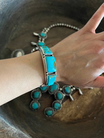 Vintage 3 Turquoise Sterling Silver Bracelet