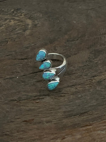 Adjustable Blue Opal Sterling Silver Ring