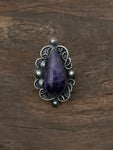 Huge Charoite Stone on Sterling Silver Ring