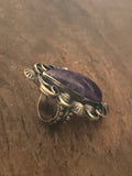 Huge Charoite Stone on Sterling Silver Ring