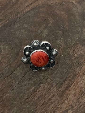 Red Spiny Oyster Shell Sterling Silver Ring