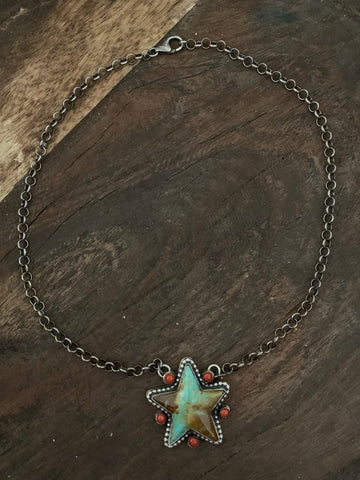 Starlight Turquoise and Spiny Oyster Shell Chain Necklace