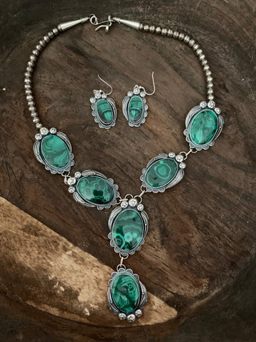 All the Swirls in Malachite Sterling Silver Lariat Necklace