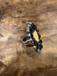 Onyx and Orange Spiny Oyster Shell I love you Ring on Sterling Silver