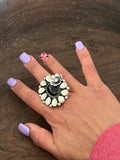 Daisy Opal and Onyx Sterling Silver Ring