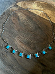 Vintage 7 Square Turquoise Necklace on Sterling Silver