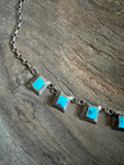 Vintage 7 Square Turquoise Necklace on Sterling Silver