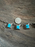 Vintage 7 Square Turquoise Necklace on Sterling Silver