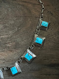 Vintage 7 Square Turquoise Necklace on Sterling Silver