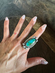 Oblong Turquoise Decorative Ring on Sterling Silver