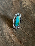 Oblong Turquoise Decorative Ring on Sterling Silver