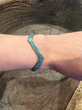 Vintage Zig Zag Crushed Turquoise Inlay Thin Bracelet