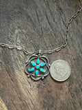 Vintage Turquoise Flower Zuni Pendant on Sterling Silver Chain