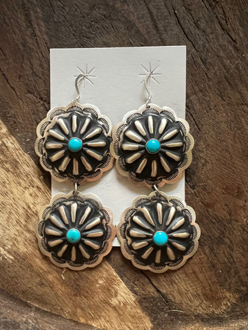 Concho Stamped Turquoise Earrings