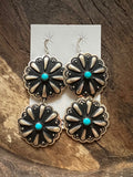 Concho Stamped Floral Turquoise Earrings