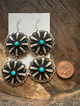 Concho Stamped Floral Turquoise Earrings