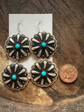 Concho Stamped Floral Turquoise Earrings