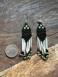 Black and Green Quill Beaded Choctaw Earrings