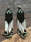 Black and Green Quill Beaded Choctaw Earrings