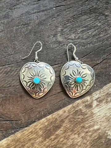 Heart Turquoise Stamped Concho Earrings