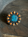 Huge Orange Spiny and Turquoise Cluster Ring