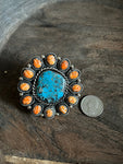 Huge Orange Spiny and Turquoise Cluster Ring