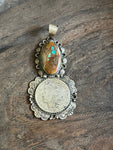 Royston Turquoise and Vintage Silver Dollar Pendant