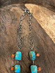 Contemporary Kingman Turquise and Coral Squash Blossom Necklace