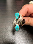 Vintage Double Leaf Turquoise Ring