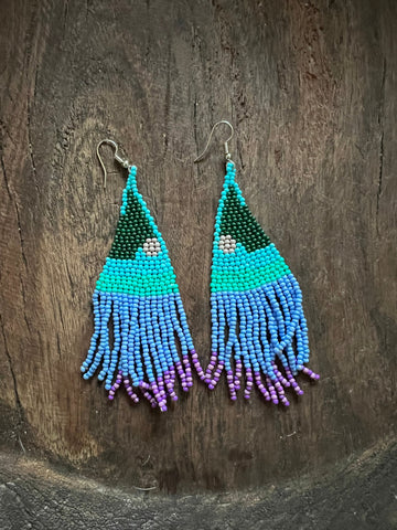 Blue Rain Beaded Hawaiian Earrings