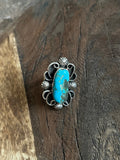 Oblong Turquoise Stone with Decorative Sterling Silver Ring