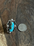 Oblong Turquoise Stone with Decorative Sterling Silver Ring